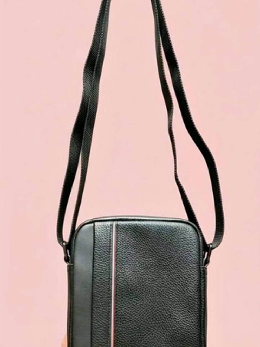 Tommy Hilfiger Signature Stripe Pebbled Mini Reporter Bag Black